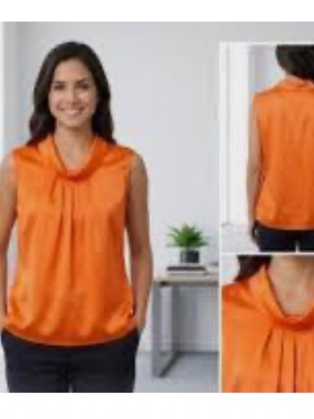 TAHARI Arthur S Levine orange  Sleeveless Cowl Neck Top